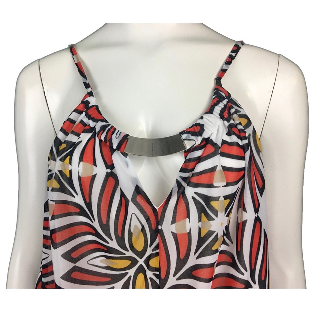 🆕 Worthington Orange Print Silver Cuff Top Large